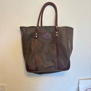 Orvis Brown Leather Tote Large with Leather Trim and orange lining